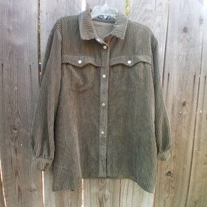 NASTY GAL CORDUROY MEN SHIRT OVERSIZED 10 GREEN SNAP CLOSURE POCKETS COLLARED